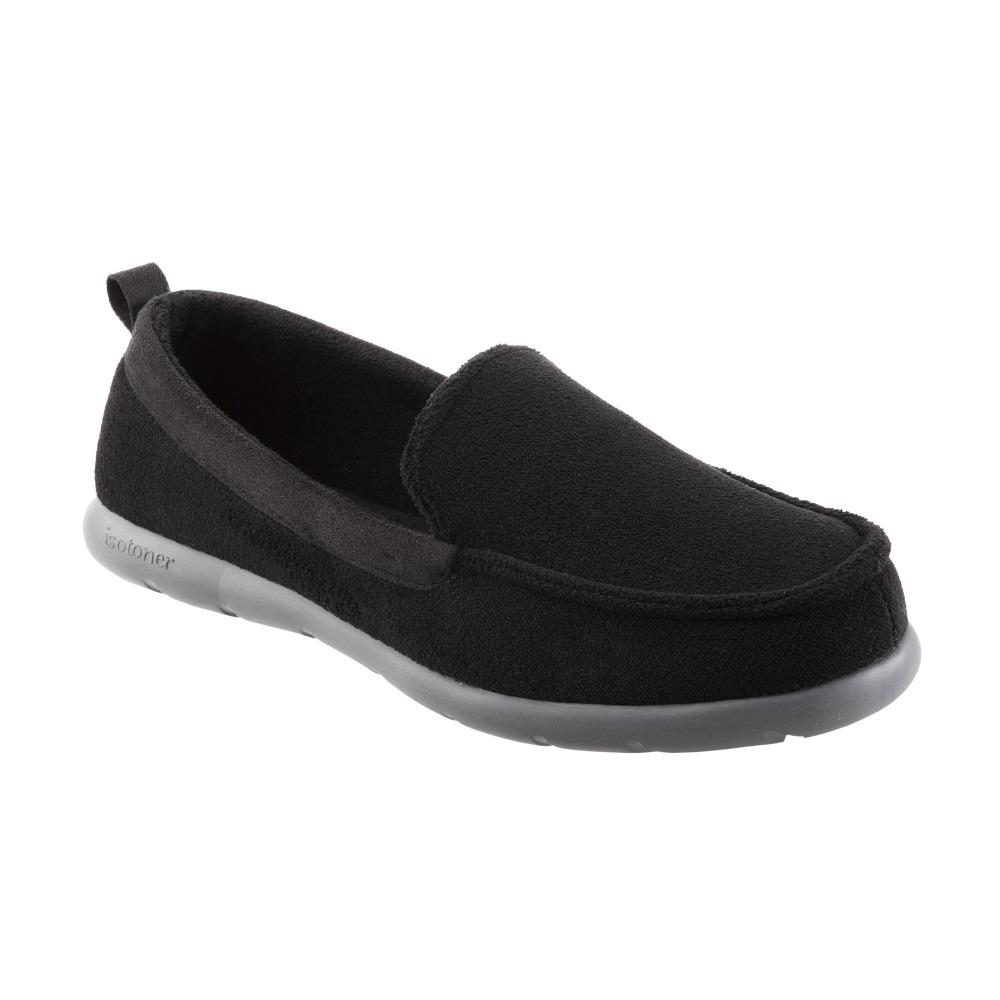 Isotoner with Everywear™ Men’s Microterry Moccasin in Black Right Angled View