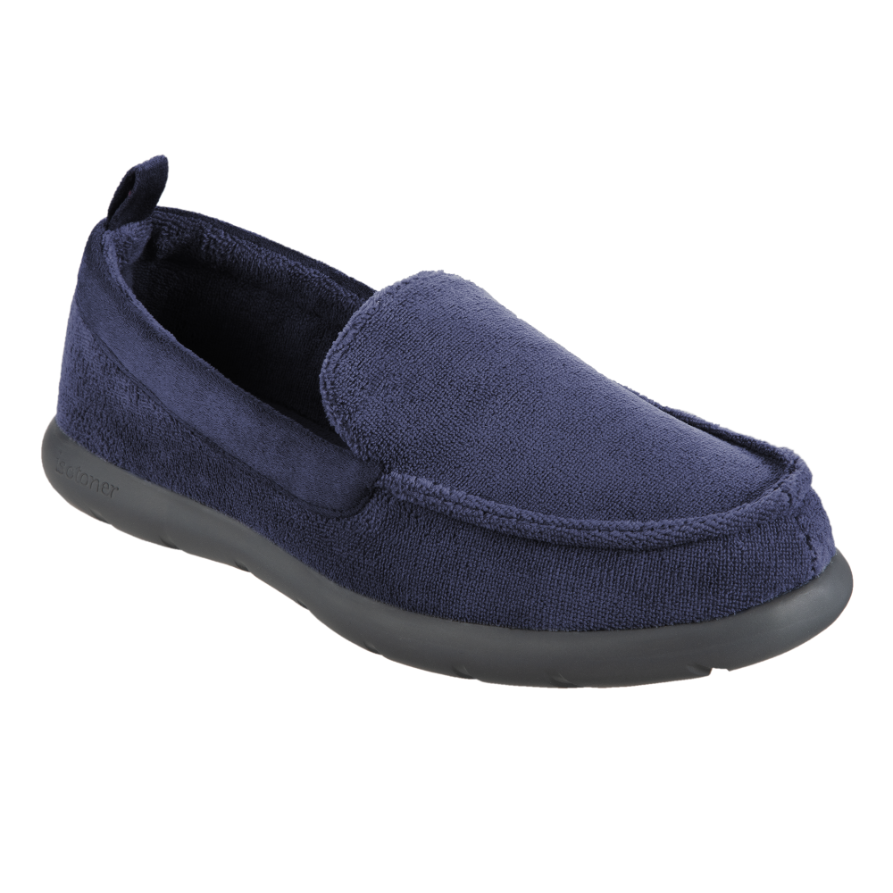 Isotoner with Everywear™ Men’s Microterry Moccasin in Navy Blue Right Angled View