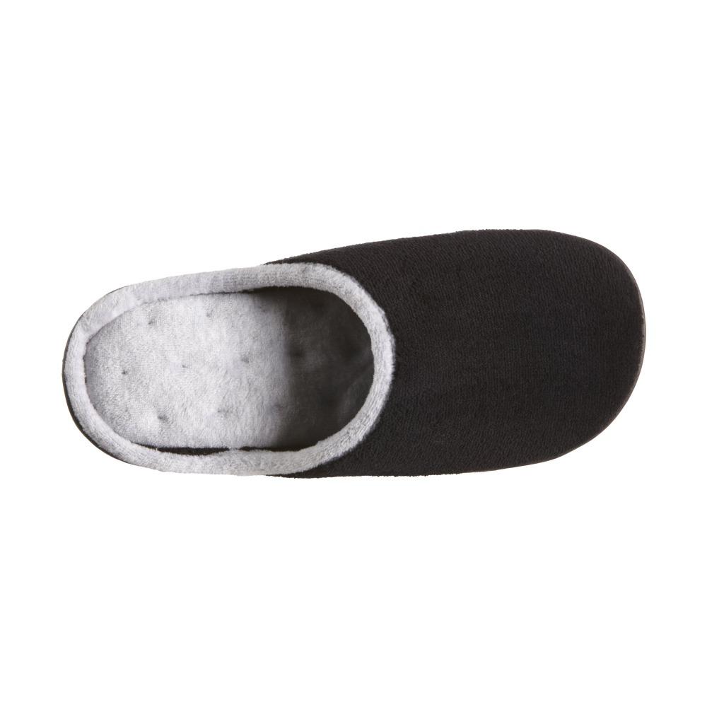 Women's Microterry Wider Width Clog Slippers in Black with Grey Lining Inside Top View