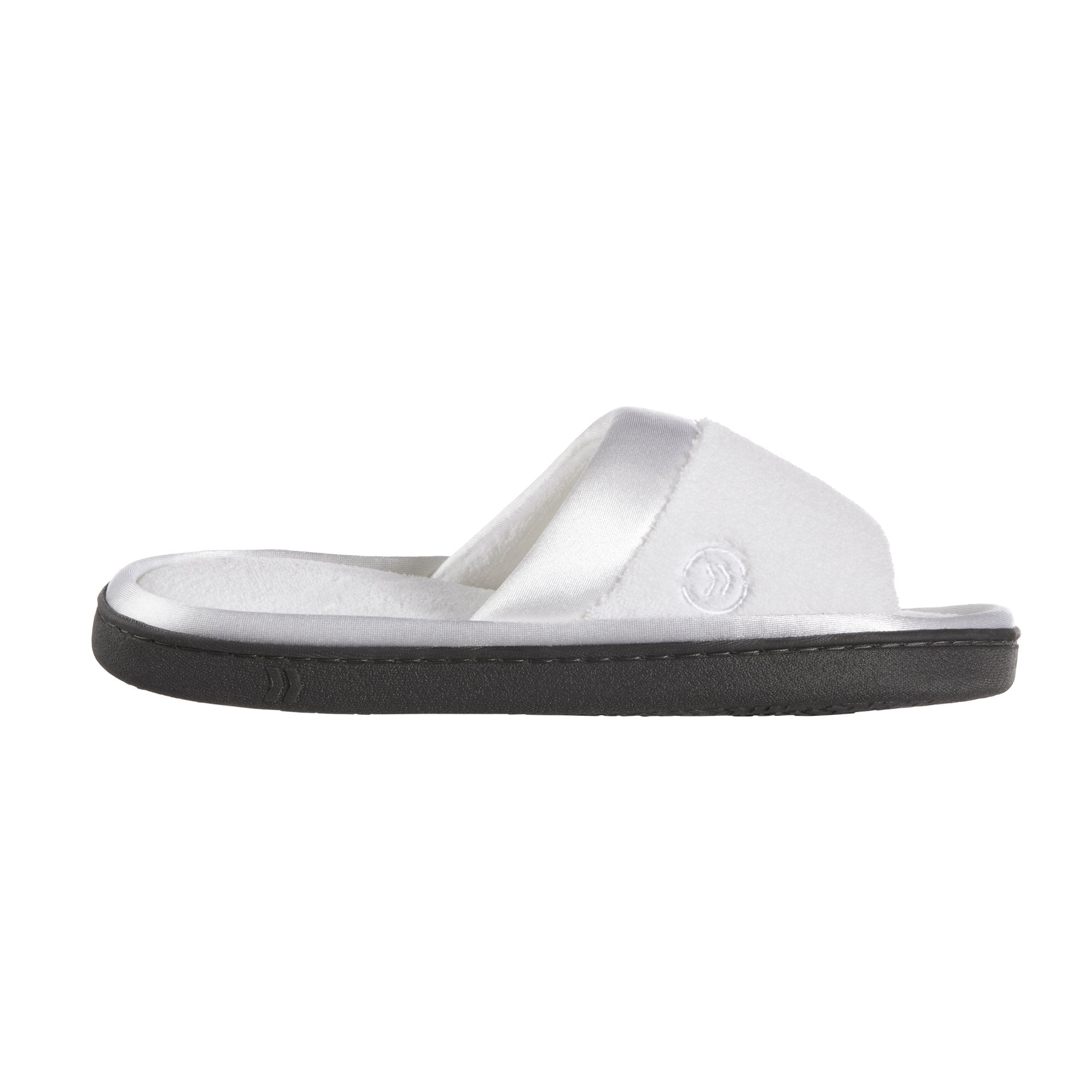 Women's Microterry Satin Trim Wider Width Slide Slippers White 16