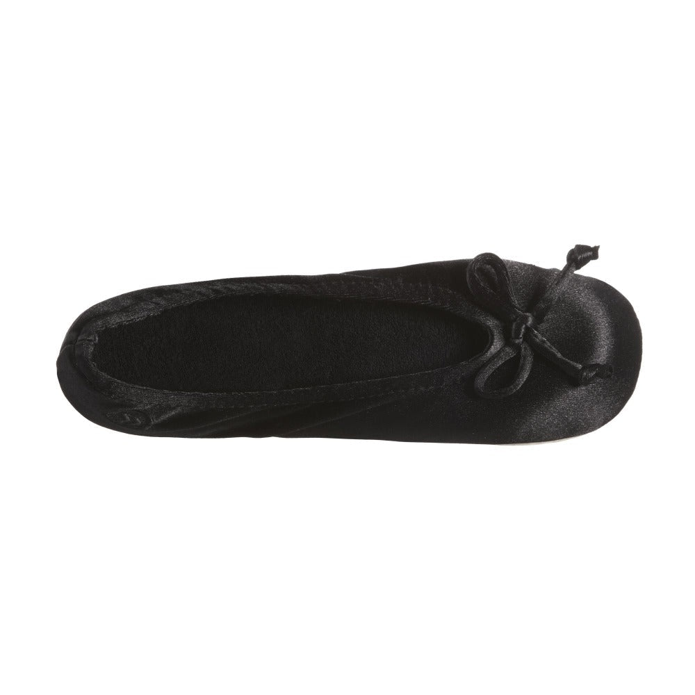 Women's Satin Ballerina Slippers with Satin Bow in Black Inside Top View#color_black