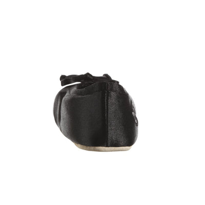 Women's Satin Ballerina Slippers with Satin Bow in Black Back Heel#color_black