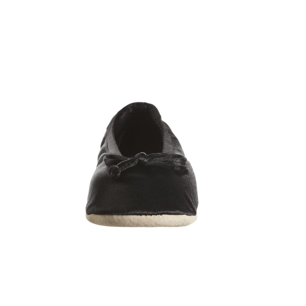 Women's Satin Ballerina Slippers with Satin Bow in Black Toe Bow View#color_black