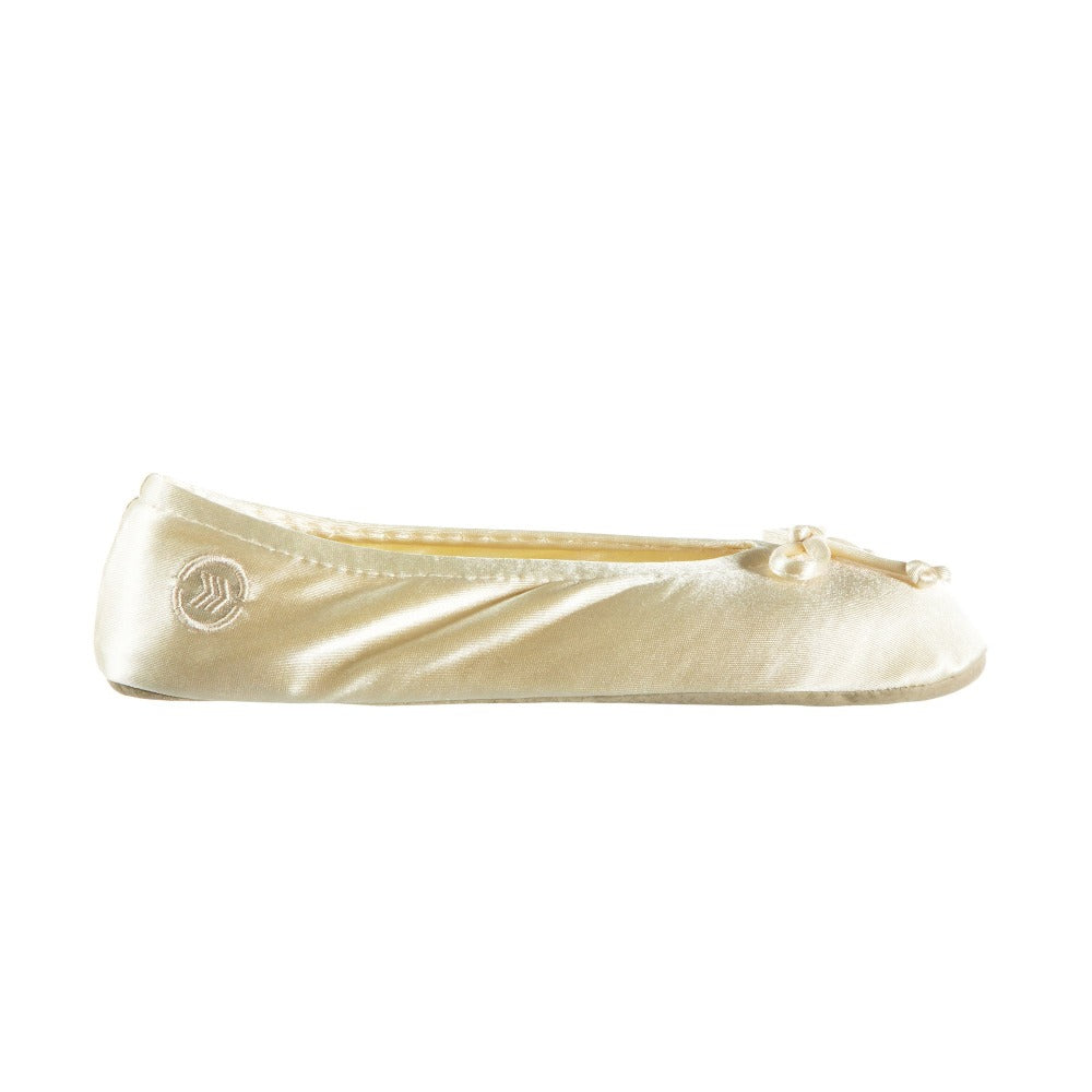 Women's Satin Ballerina Slippers with Satin Bow in Cream Profile#color_cream