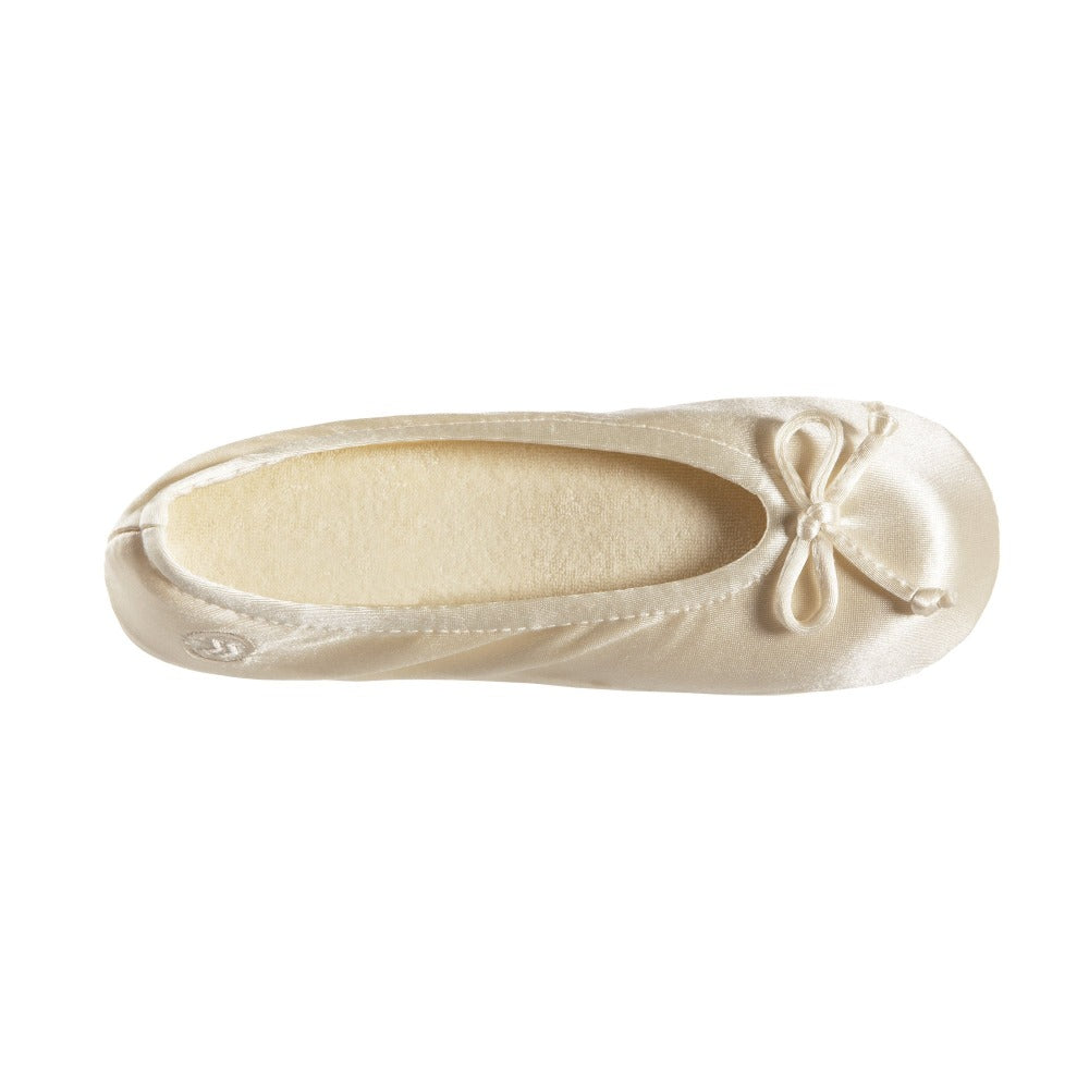 Women's Satin Ballerina Slippers with Satin Bow in Cream Inside Top View#color_cream