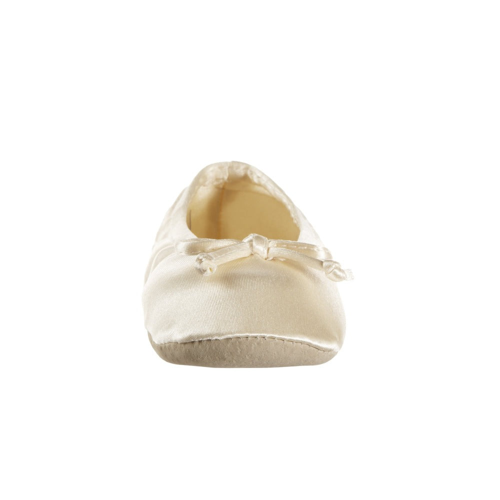 Women's Satin Ballerina Slippers with Satin Bow in Cream Toe Bow View#color_cream