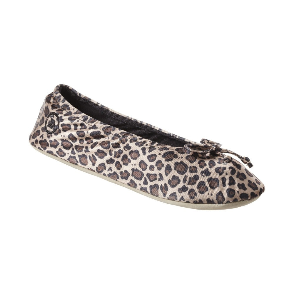 Women's Satin Ballerina Slippers with Satin Bow in Cheetah Left Angled View#color_cheetah