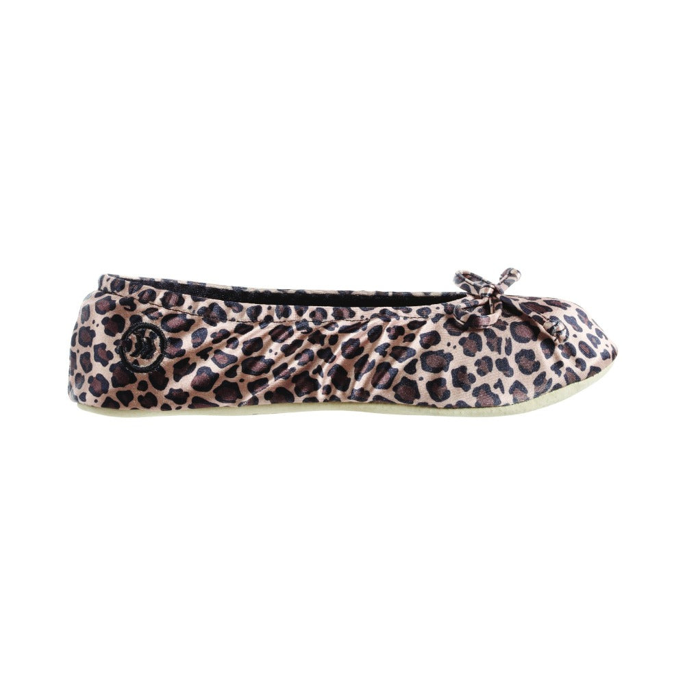 Women's Satin Ballerina Slippers with Satin Bow in Cheetah Profile#color_cheetah