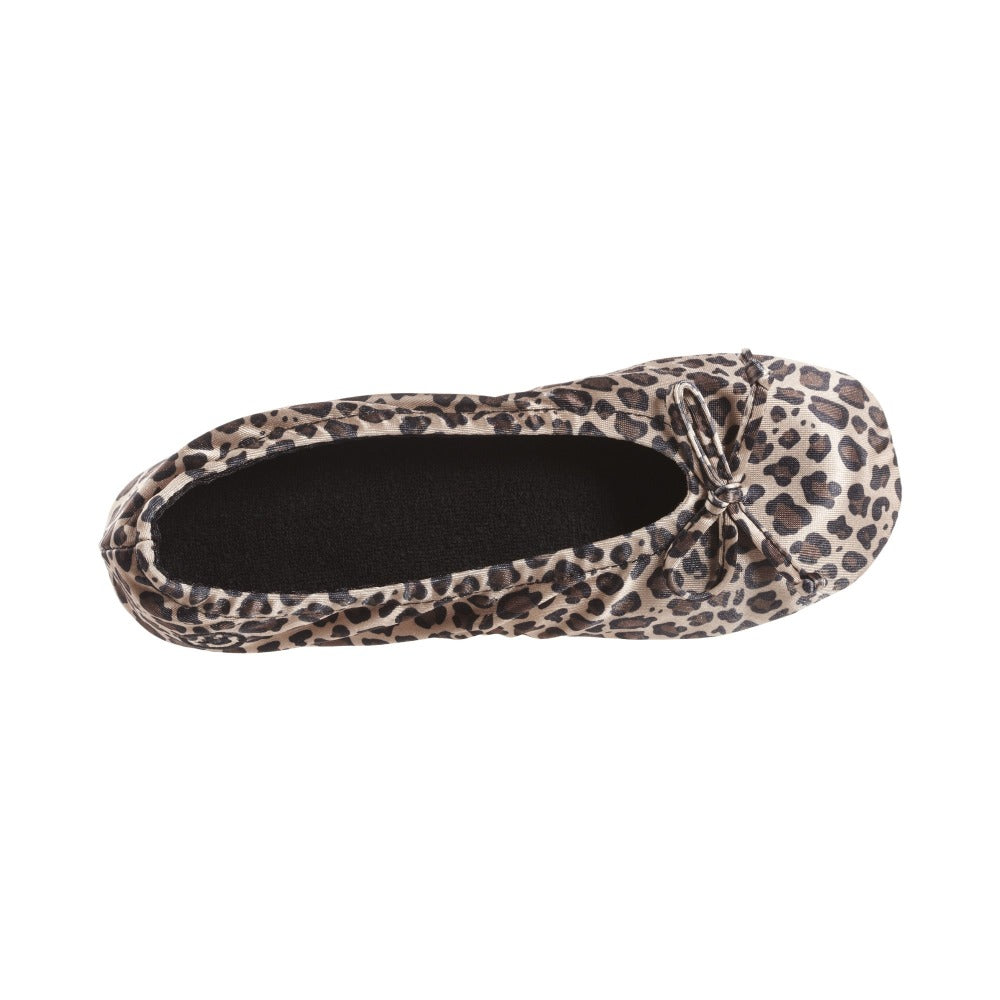 Women's Satin Ballerina Slippers with Satin Bow in Cheetah Inside Top View#color_cheetah