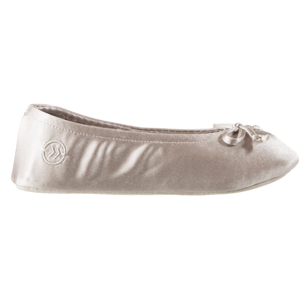 Women's Satin Ballerina Slippers with Satin Bow in Sandtrap Profile#color_sand-trap