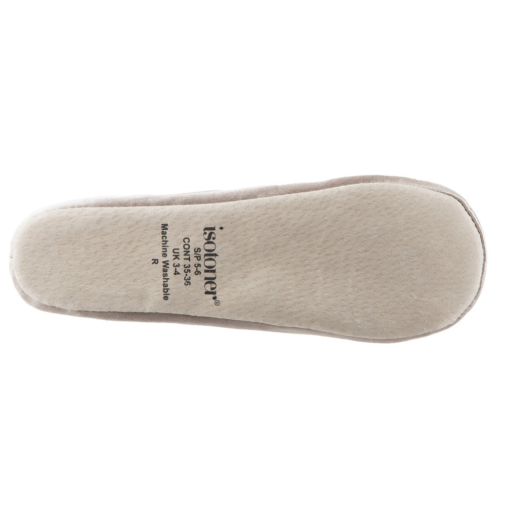 Women's Satin Ballerina Slippers with Satin Bow in Sandtrap Bottom Sole#color_cream