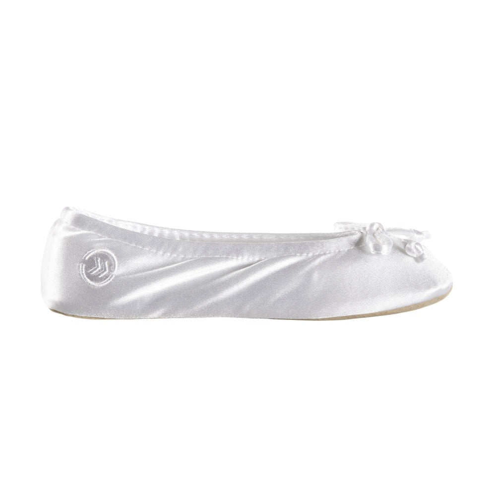 Women's Satin Ballerina Slippers with Satin Bow in White Profile#color_white