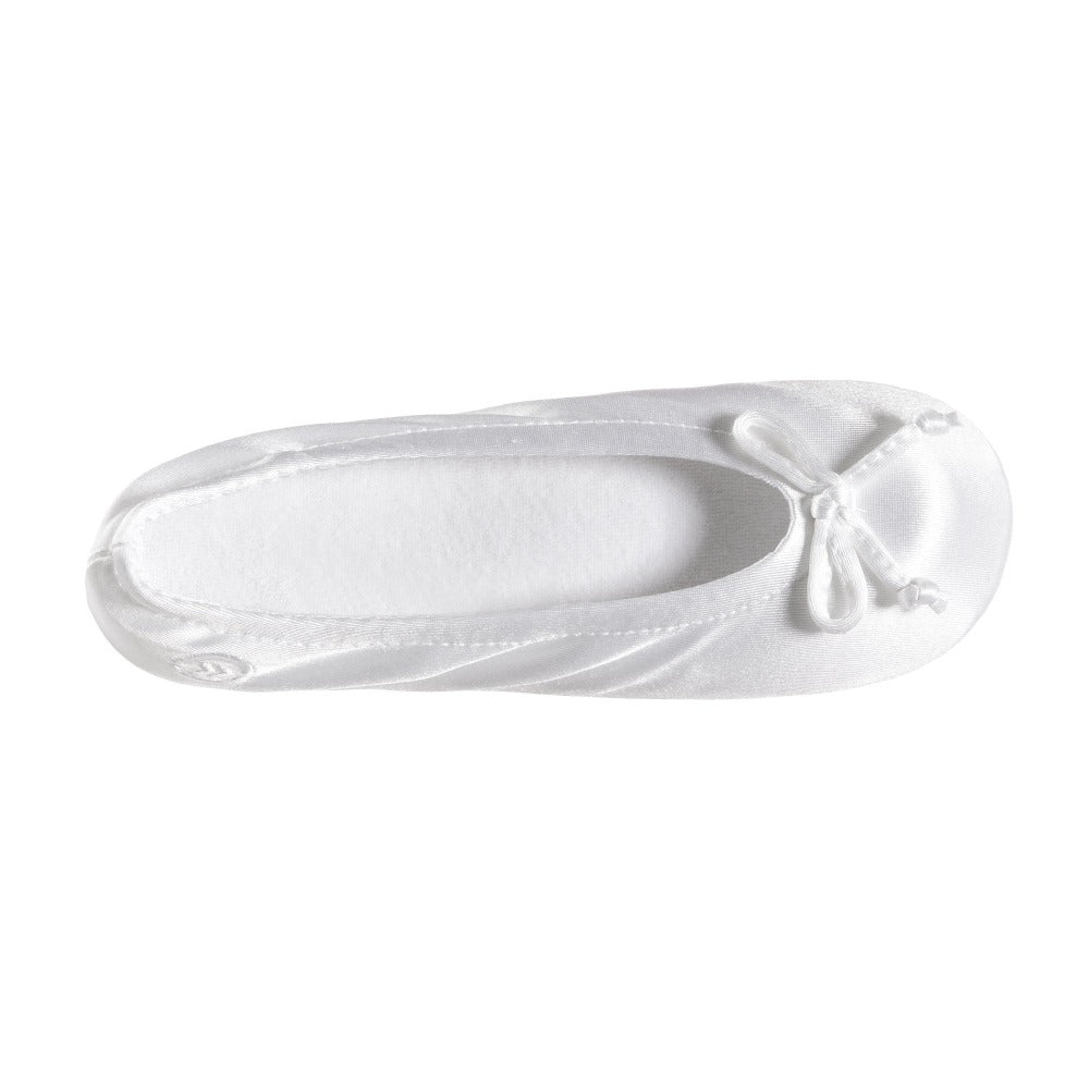 Women's Satin Ballerina Slippers with Satin Bow in White Inside Top View#color_white