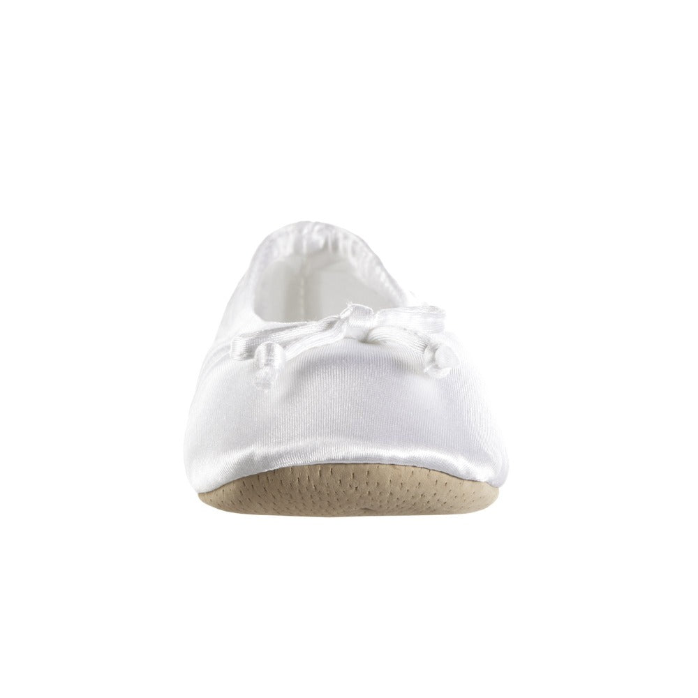 Women's Satin Ballerina Slippers with Satin Bow in White Toe Bow View#color_white