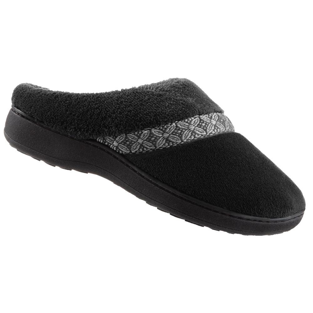 Women's Microterry Jenna Hoodback Slippers in Black Right angled view
