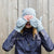 Women's Chunky Cable Knit Flip-Top Mittens in Heather (Grey) on Model