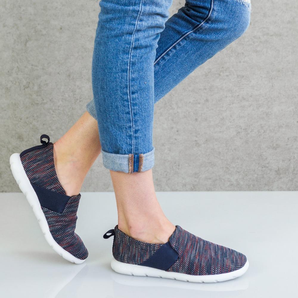 Zenz Women's Balance Slip-On in Navy Blue on figure standing with one foot behind him