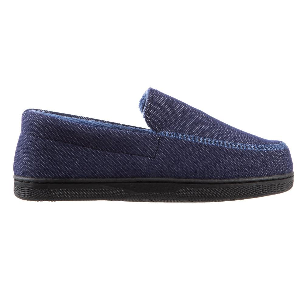 Boy's Chandler Moccasin Slippers in Navy Blue Profile